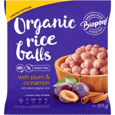 Bio extrudált rizsgolyó szilvával és fahéjjal 55 g